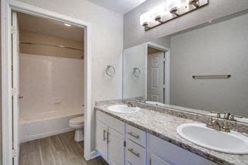 Master bathroom with dual sinks